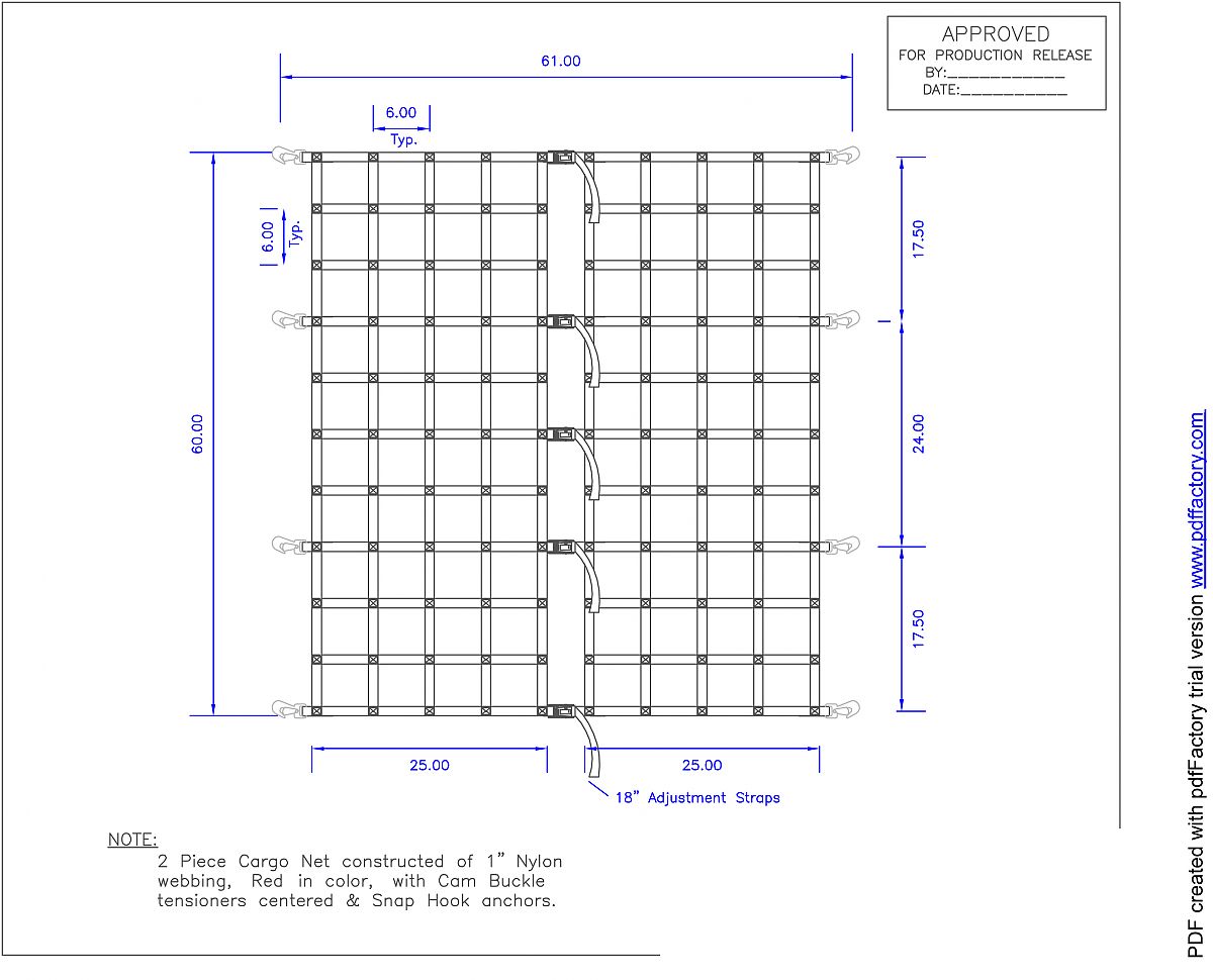 Freightliner 2500 Sprinter Van Cargo Net w/5 connections - WITH SNAP HOOKS Freightliner 2500 Sprinter Van Cargo Net w/5 connections - WITH SNAP HOOKS