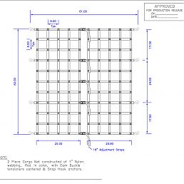 Freightliner 2500 Sprinter Van Cargo Net w/5 connections  - WITH SNAP HOOKS